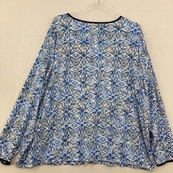 Lands' End size 3X Blue Geometric Pattern Stretch Sun Protection Long Sleeve Top - Picture 8 of 9